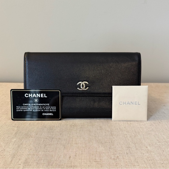 CHANEL Handbags - Chanel Sevruga Brilliant CC Black Leather Trifold Wallet